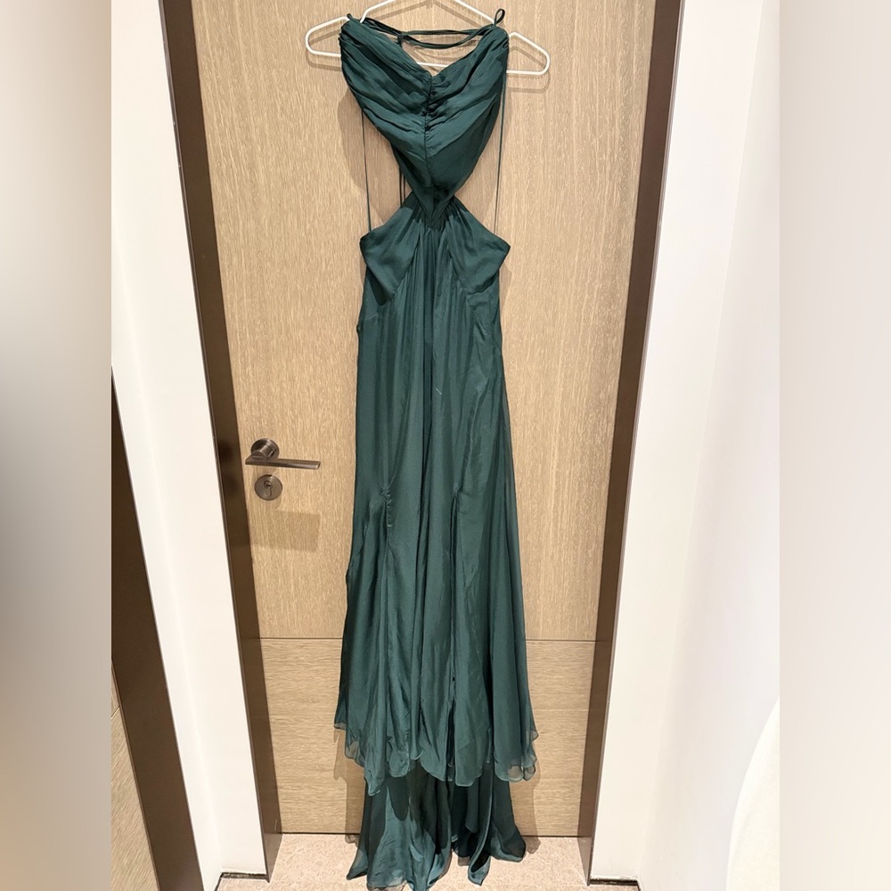 Cult Gaia Elegant Green Halter Evening Dress